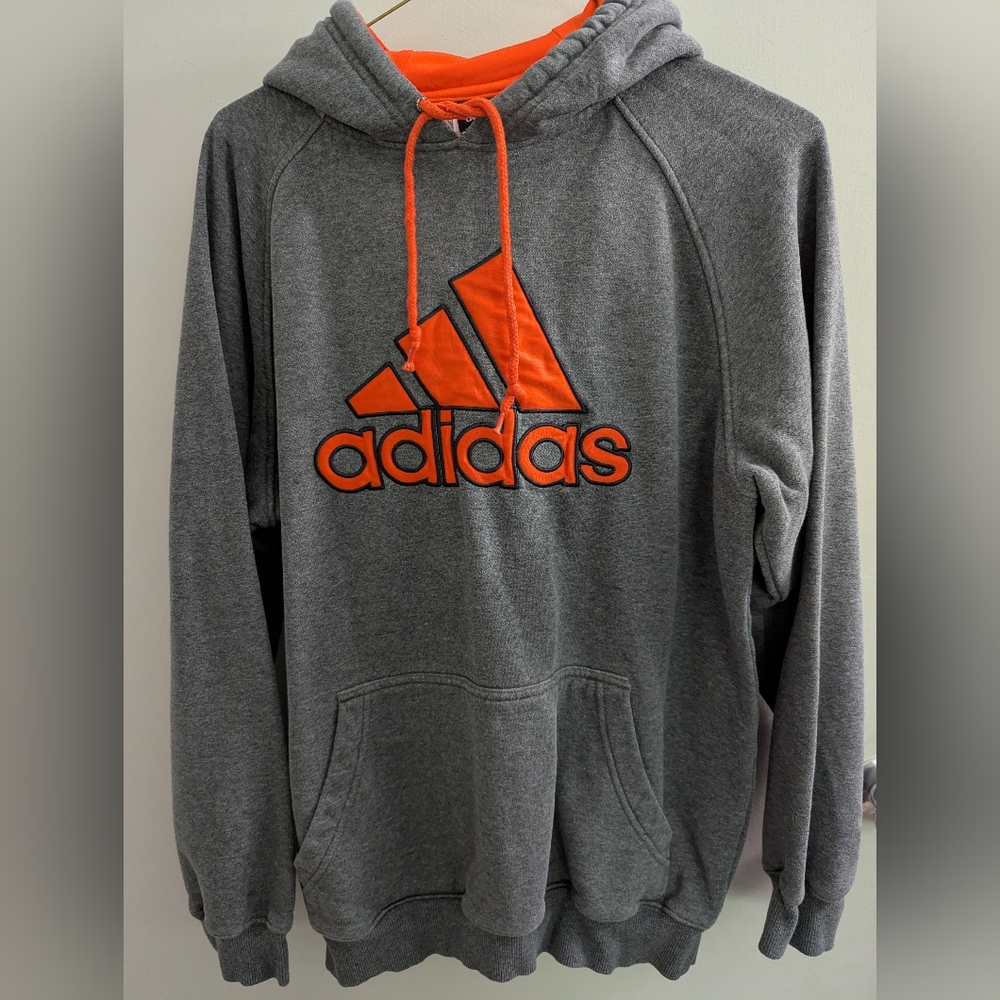 Adidas Men's Small Hoodie in Gray with Orange Accents EUC Fall Gym School Winter